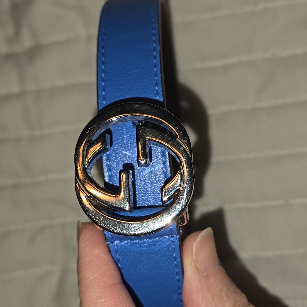 Gucci Kids Belt | Electric Blue Leather & Silver G - Authentic